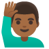 man raising hand, medium-dark skin tone